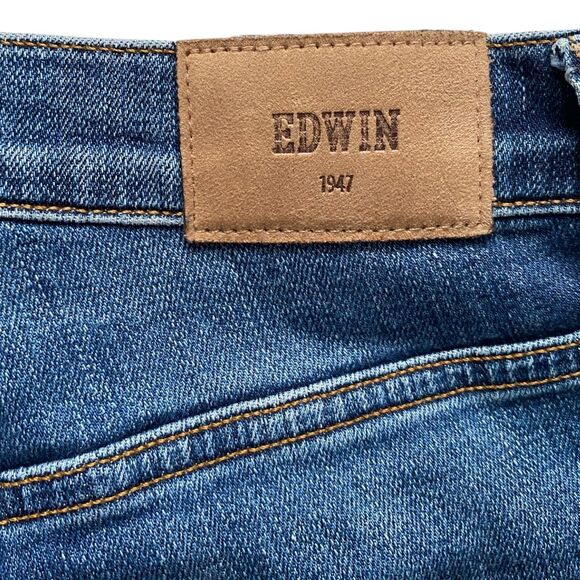 Edwin Cassia Mini Boot Jeans Mid-Rise Cropped Distressed Flare Leg Blue Size 25 - Picture 7 of 7